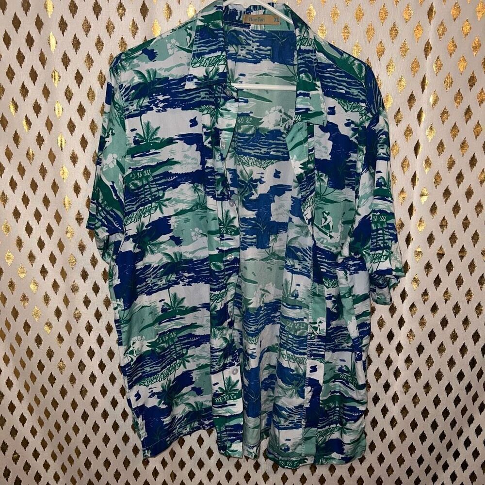 Hawaiian shirt mens Hanton size XL blue tones